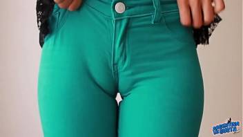 Sweet Cameltoe In Tight Green Denim Jeans! Ass Perfection!